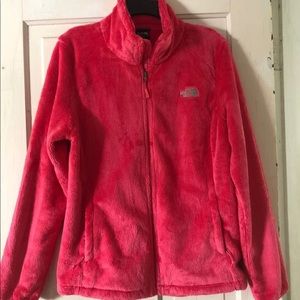 Fuzzy pink north face jacket